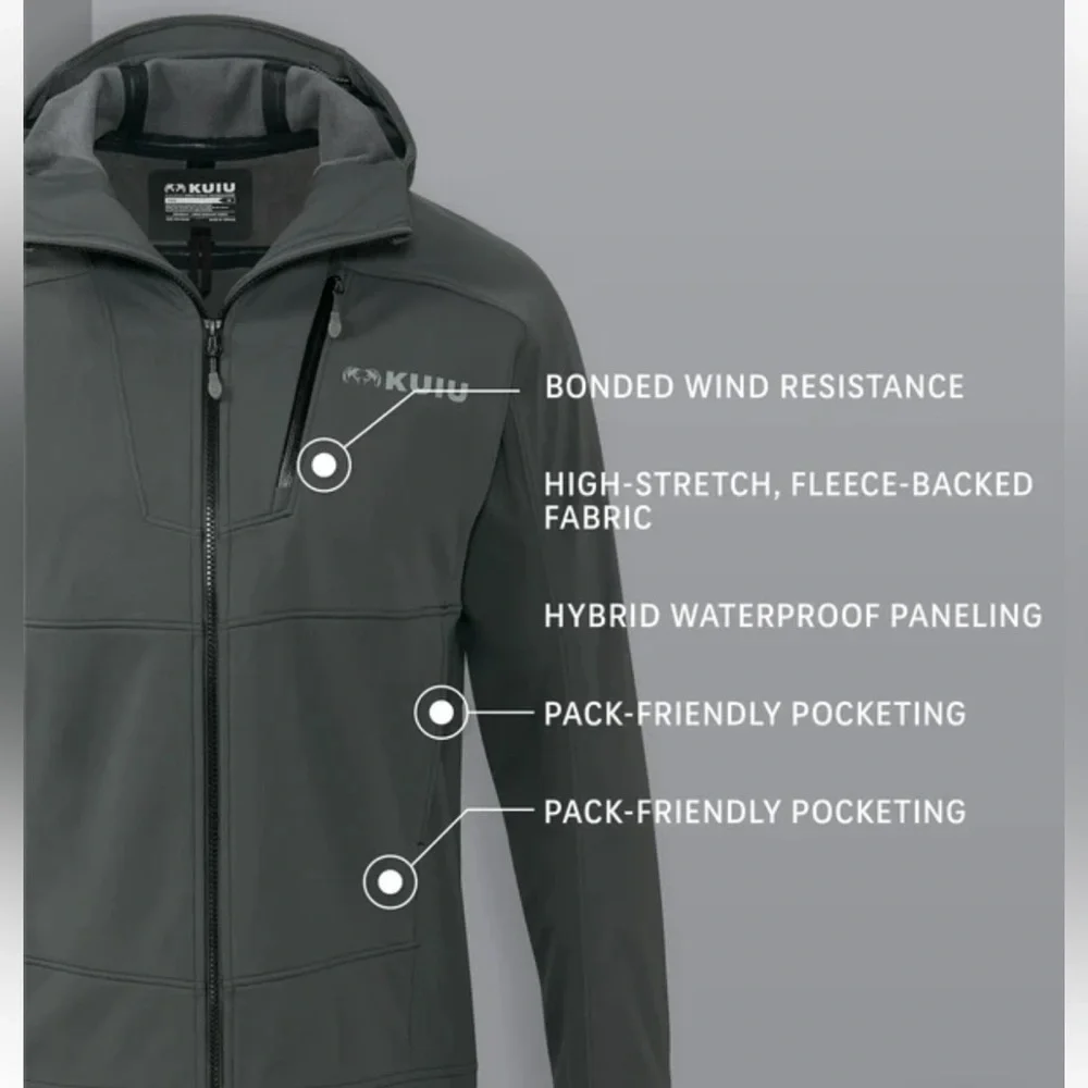 KUIU Men’s Axis Hybrid Hooded Jacket in Charcoal Gray, Size XXL, Nice Condition! - Picture 2 of 8